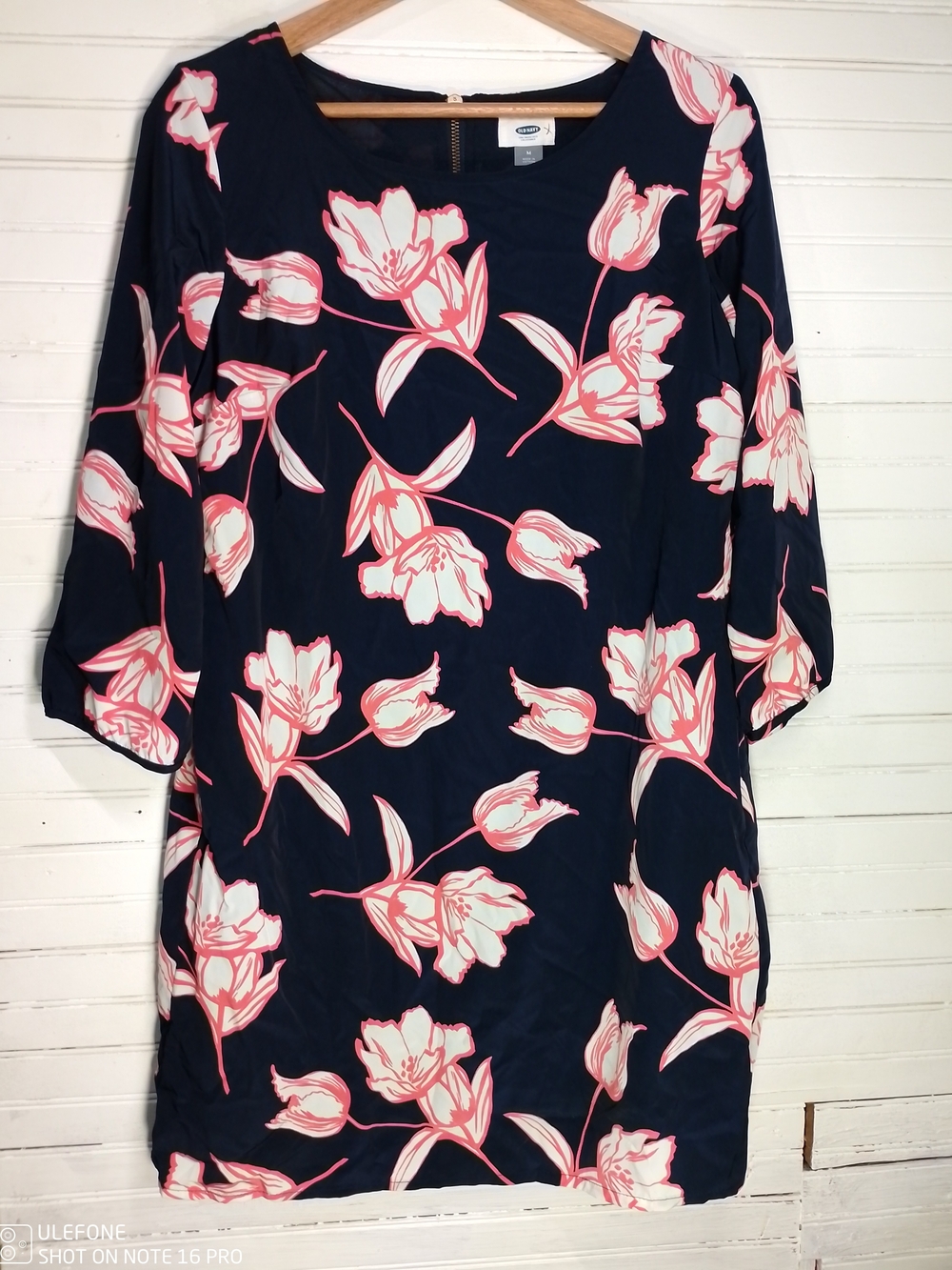 Navy Floral Tunic Top with Pink-White Bloom Print - Casual Women's Dress